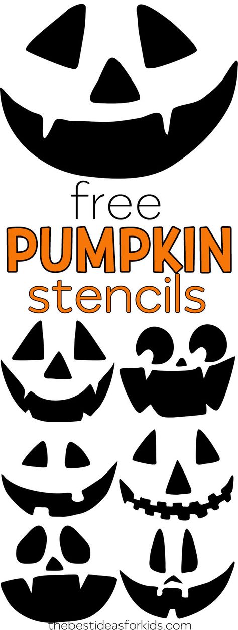 Free Pumpkin Carving Stencils - these are the perfect Jack-O-Lantern faces for carving pumpkins with kids. Free Pumpkin Carving Templates included. #bestideasforkids #halloween #halloweencrafts #pumpkins #kidsactivities Pumpkin Carving Templates Free, Pumpkin Templates Free, Pumpkin Face Templates, Labu Halloween, Pumpkin Carving Stencils Free, Bolo Halloween, Pumpkin Carving Stencils, Carving Templates, Halloween Pumpkin Carving Stencils