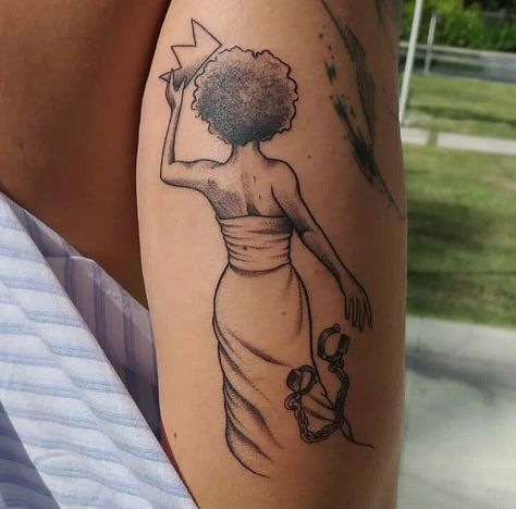 Black Femininity Tattoo, African Inspired Tattoos Woman, Afro Pick Tattoo, Black Woman Tattoo Afro, African Tattoos For Women, Afrocentric Tattoos For Women, Bb Tattoo, Black Goddess Tattoo, African American Tattoos