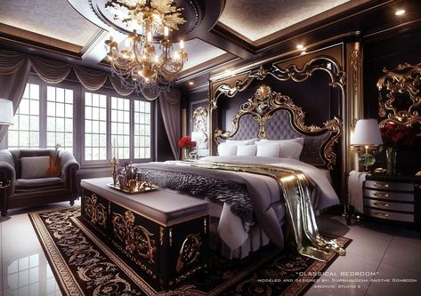 Steampunk Rpg, Medieval Decoration, Mansion Aesthetic, Dark Academic, Carved Beds, Royal Room, Sketchup Free, Royal Bedroom, Fantasy Rooms