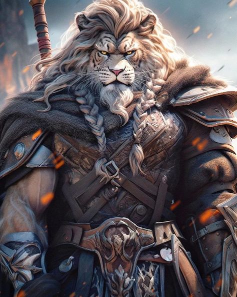 Lion Kingdom, King Lion, Animal Portraits Art, Creature Artwork, Female Character Concept, Canine Art, White Lion, Knight Art, Fantasy Races