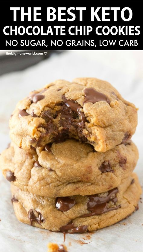 Keto Chocolate Chip Cookie Recipe, Deserturi Raw Vegan, 500 Calorie, Keto Cookie Recipes, Postre Keto, Keto Chocolate Chip Cookies, Keto Chocolate Chips, Sugar Free Cookies, Sugar Free Low Carb