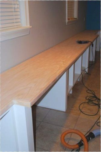 Diy Closet Mudroom, Plywood Countertops, Plywood Counter, Plywood Countertop, Closet Mudroom, Diy Wood Countertops, Plywood Ceiling, Diy Kitchen Countertops, Outdoor Kitchen Countertops