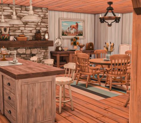 Check out the video tour on my YouTube channel 🤗 Ranch Interior, First Horse, Ranch Farmhouse, Ranch Kitchen, Sims 4 Kitchen, Sims Builds, Sims 4 House Design, New Creation, Horse Ranch