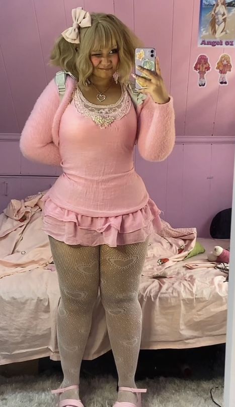 agejo hime kawaii jfashion Gyaru Outfits Plus Size, Thick Body Outfits Kawaii, Kawaii Outfit Plus Size, Gyaru Pink Outfit, Cute Harajuku Outfits, Plus Size Cutecore, Hime Gyaru Outfit Ideas, Pink Outfits Plus Size, Plus Size Gyaru