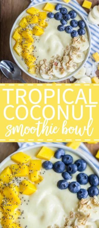 Coconut Smoothie Bowl, Mango And Pineapple, Menu Sarapan Sehat, Energizing Breakfast, Smoothies Bowls, Resep Smoothie, Breakfast Smoothie Bowl, Acai Bowls, Coconut Smoothie