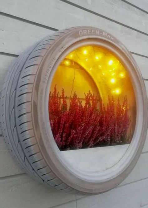 Garden Ideas Using Old Tires, Kursi Ban, Tire Garden, Tire Art, Furniture Free, Garden Decor Projects, Old Tires, Patio Diy, Backyard Lighting