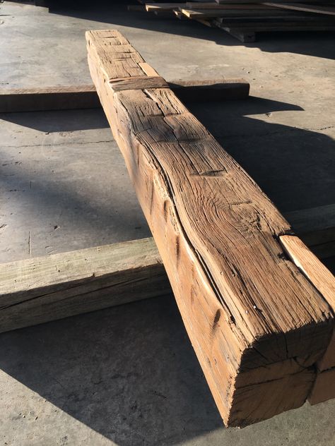 Reclaimed beam mantel Log Texture, Wood Reference, Beam Mantel, Oak Mantel, Wooden Beam, Reclaimed Beams, Rustic Wood Decor, Wooden Log, Timber Beams