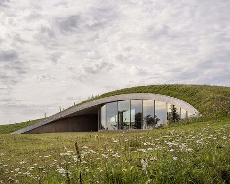 Visitor Center Architecture, Danish Architecture, Earth Sheltered, Mexico Resorts, Exposed Concrete, Visitor Center, Exhibition Space, Green Roof, 인테리어 디자인