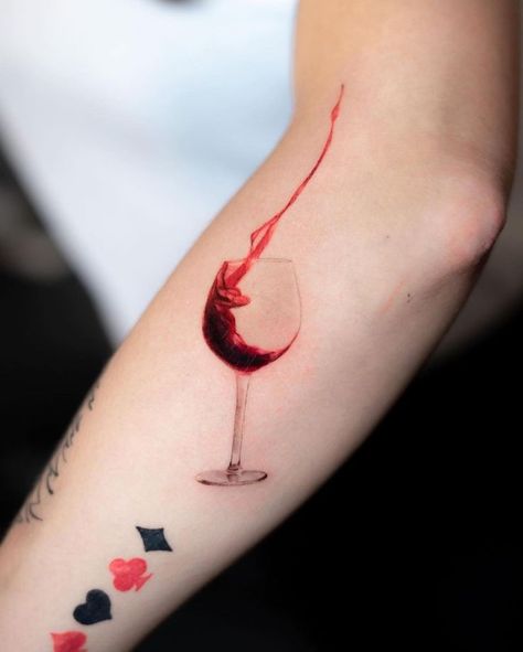 Wine Glass Tattoo, Cute Halloween Tattoos, Wine Tattoo, Peach Tattoo, Black Heart Tattoos, Shadow Tattoo, Tiny Heart Tattoos, Our Mindful Life, Small Chest Tattoos