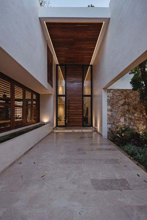 Zapote House / EURK Buildesign | ArchDaily Tall Door Design, Door Design Entrance, Farm Villa, Outdoor Tent Wedding, Urban Island, Main Doors, Modern Entrance Door, Houses In Mexico, Inside Garden