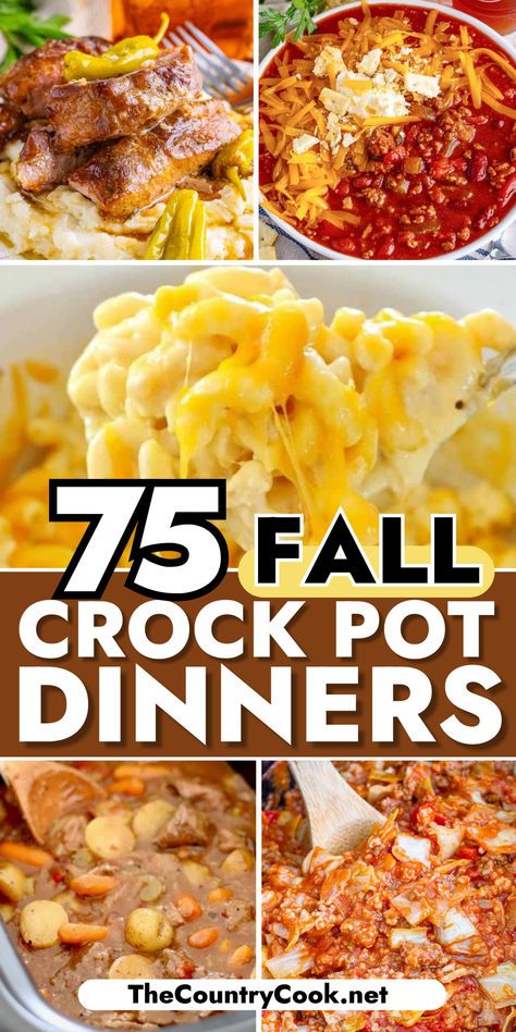 From hearty slow cooker soups to comforting pot roast dinners, there are plenty of fall crock pot dinners to choose from on this list of 75 Fall Crock Pot Dinners! Weight Watchers Crockpot Meals, Fall Recipes Dinner Crock Pots, Slow Cooker Fall Recipes, Fall Crockpot Dinners, Simple Crock Pot Recipes, Simple Slow Cooker Recipes, Healthy Crock Pot Recipes, Crock Pot Soup Recipes, Fall Slow Cooker Recipes