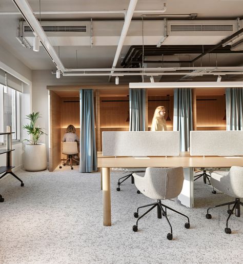 Light Wood Office Design, Scandi Office Space, We Work Office Design, Scandi Office, Office Desk Design, California Office, Scandinavian Office, Nordic Office, Neutral Office