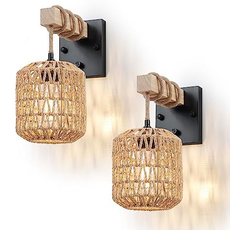 Wall Mount Light Fixtures, Bohemian Light Fixtures, Light Fixtures For Bedroom, Bathroom Amazon, Exposed Wood Ceilings, Wooden Arm, Rattan Light Fixture, Nursery Bathroom, Boho Lighting