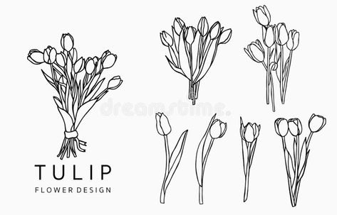 Finger Tattoos Words, Tulip Drawing, Wedding Flowers Tulips, Tulip Tattoo, Minimal Tattoo Design, Bouquet Tattoo, Flower Outline, Cute Little Tattoos, Black Tulips