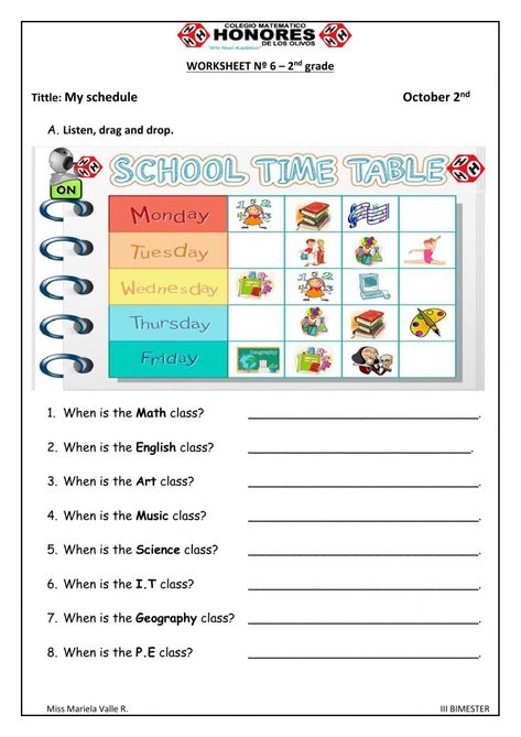 School subjects online activity for 2nd grade. You can do the exercises online or download the worksheet as pdf. Subject Worksheet, Days Of The Week Activities, High School Quotes, School Guide, Back To School Worksheets, English Grammar For Kids, School Timetable, Grammar For Kids, Learning English For Kids