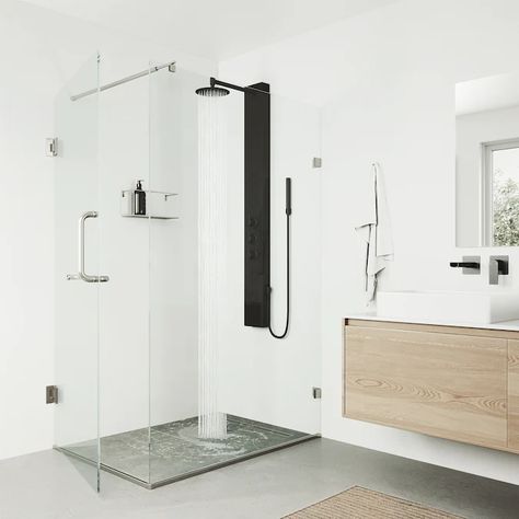 VIGO Ellington Matte Black 4-Spray Shower Panel System in the Shower Systems department at Lowes.com Shower Wand, Adjustable Shower Head, Waterfall Shower, Shower Panel, Fixed Shower Head, Shower Units, Panel Systems, Tub Filler, Rainfall Shower