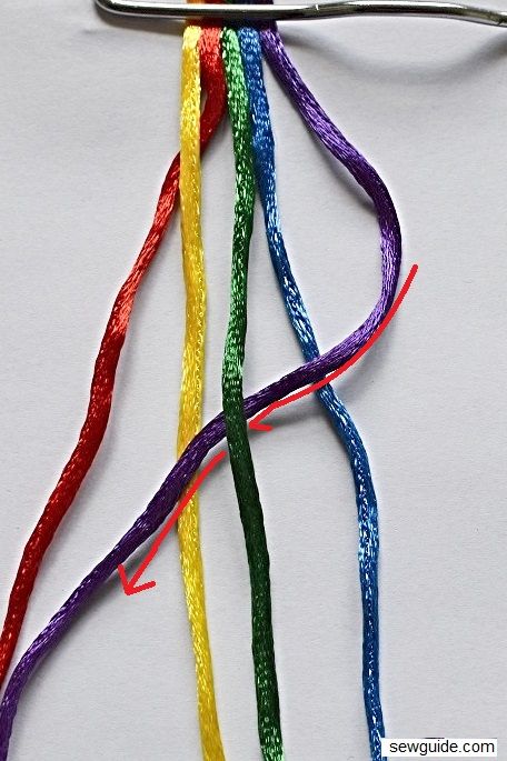 Easy way to make 5-STRAND BRAID with thread or yarn - Sew Guide Braid With Thread, Braids With Thread, Yarn Ribbon And Thread, Five Strand Braids, 5 Strand Braids, 4 Strand Braids, Ribbon Braids, Ribbon Bracelets, Types Of Braids