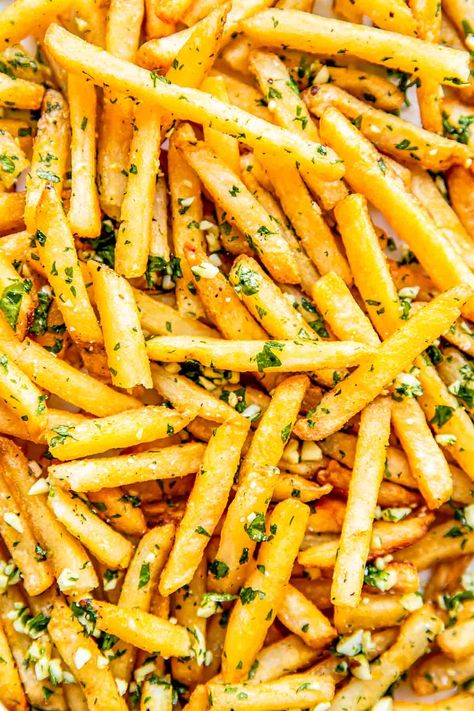 Garlic Fries | Table for Two® by Julie Chiou French Fries Recipe, Table For Two, Garlic Fries, Gold Mine, Side A, Food Website, Fried Food, French Fries, Great Recipes