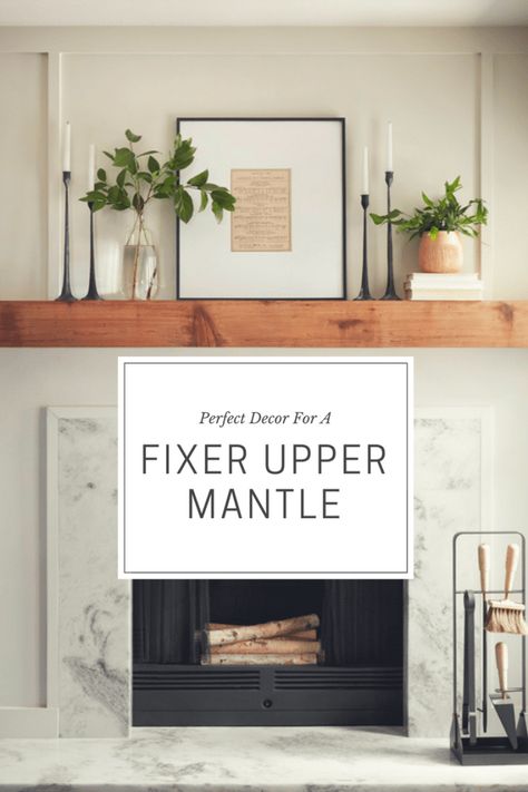 Perfect Decor To Get That Fixer Upper Mantle | Thrifted & Taylor'd Mantel Decorating Ideas Minimalist, Frames On Mantle, Mantel With Tv, Fixer Upper Mantle, Simple Mantle Decor, Fixer Upper Living Room, Farmhouse Mantle, Mantle Styling, Living Room Mantle