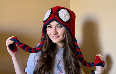 Adult Spider-Man Mayday Beanie Crochet Pattern & Tutorial Mayday Beanie, Spiderman Beanie, Mayday Parker, Spiderman Hat, Winter Necessities, Crochet Pattern Tutorial, Beanie Crochet Pattern, Across The Spider Verse, Beanie Crochet