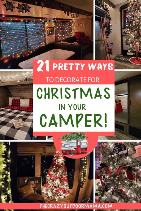 21 Pretty Christmas Camper Decor Ideas (for all sizes of campers!) Camping Organization Ideas, Camper Decor Ideas, Camper Decorations, What To Take Camping, Decorating Your Rv, Travel Trailer Organization, Cozy Travel, Christmas Camper, Camper Ornament