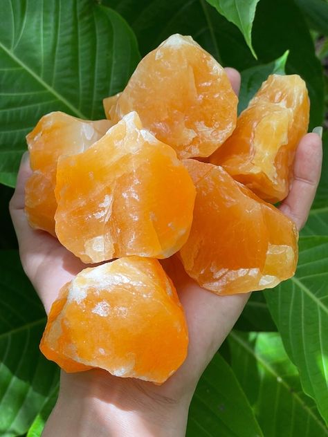 Window Sunlight, Rock Collecting, Cleansing Crystals, Raw Minerals, Orange Calcite, Orange Crystals, Pretty Rocks, Orange Orange, Calcite Crystal