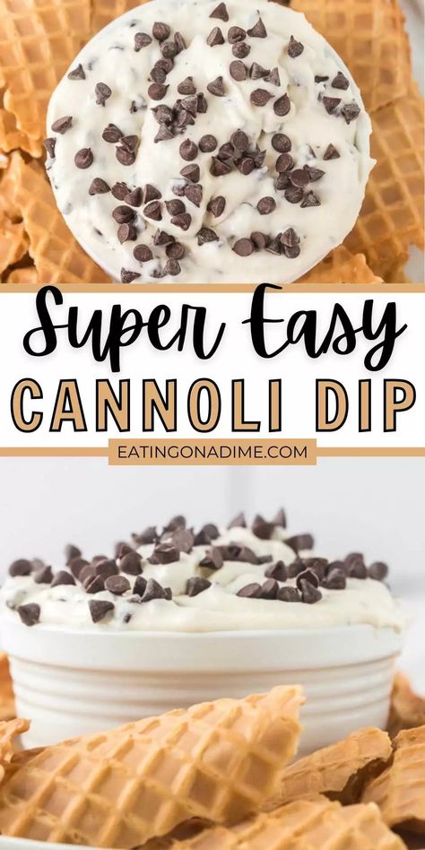 Easy Cannoli Dip Recipe - Eating on a Dime Easy Cannoli Dip, Easy Cannoli, Cannoli Dip, Dip Easy, Cheesecake Dip, Sweet Dips, Taco Dip, Dessert Aux Fruits, Dessert Dips