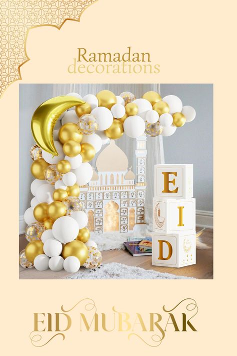 Eid Mubarak Decoration for Home 2024-89 White Gold Balloon Arch with Eid Mubarak Star Balloons,Eid Star Moon Balloon Boxes,Ramadan Party Supplies Decorations for Muslim Festival,Eid Mubarak Decor White Gold Balloon Arch, Decorations For Ramadan, Gold Balloon Arch, Eid Fitr, Balloon Boxes, Ramadan Party, Islamic Decoration, Moon Balloon, Eid Decorations