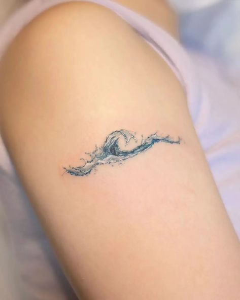 Water Tattoos For Women Waves, Waves Tattoos For Women, Delicate Ocean Tattoos For Women, Ocean Lower Back Tattoo, Line Wave Tattoo, Blue Ocean Tattoo, Soulful Tattoos, Womens Ocean Tattoo, Tattoo Waves Ocean