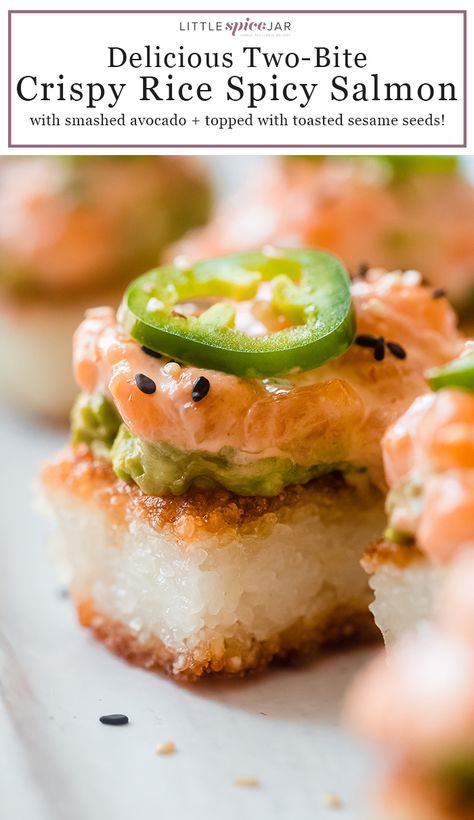 Sushi Mold Recipe, Spicy Salmon Recipes, Ahi Tuna Recipe, Sushi Recipes Homemade, Tuna Recipe, Tuna Tartare, Asian Meals, Salmon Sushi, Crispy Rice