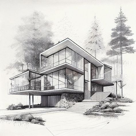 Dream House Drawing Sketch, Arquitectura Wallpaper, Dream House Drawing, House Design Drawing, Architecture Drawing Sketchbooks, Architecture Drawing Plan, Perspective Drawing Architecture, Building Drawing, Architectural Floor Plans