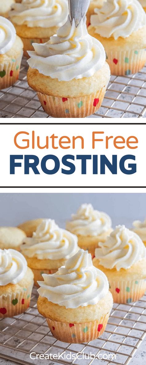 Gluten-Free Frosting is a buttercream frosting recipe that pairs perfectly with your favorite gluten-free cakes, cupcakes, or cookies. Gluten Free Cupcake Recipes, Gluten Free Frosting Recipe, Gluten Free Icing, Gluten Free Frosting, Gluten Free Wedding Cake, Gluten Free Wedding, Gluten Free Party Food, Dairy Free Frosting, Best Gluten Free Desserts