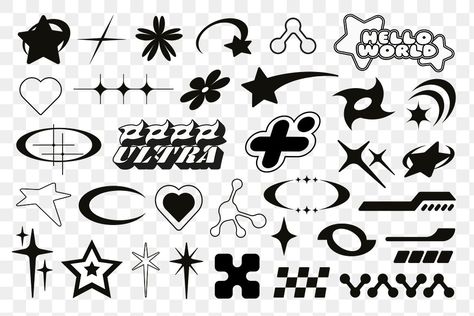 Y2k Shapes Png, Y2k Aesthetic Icons, Y2k Shapes, Aesthetic Shapes, Yk2 Aesthetic, Y2k Png, Y2k Stars, Aesthetic Note, Logo Reference