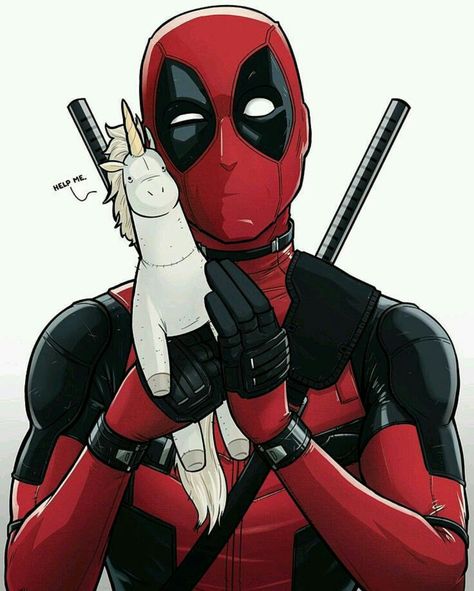 Deadpool With His Unicorn Funny, Art, Marvel, Black, A Unicorn, Deadpool, Red