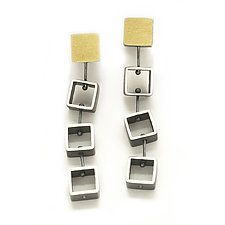 Tumbling Mini Squares by Ashka Dymel (Gold & Silver Earrings) (1.5" x 0.2") Modern Geometric Jewelry, Architectural Earrings, Polymer Jewellery, Contemporary Silver Earrings, Textile Earrings, Silver Smithing, Deco Font, Square Jewelry, Earrings Square