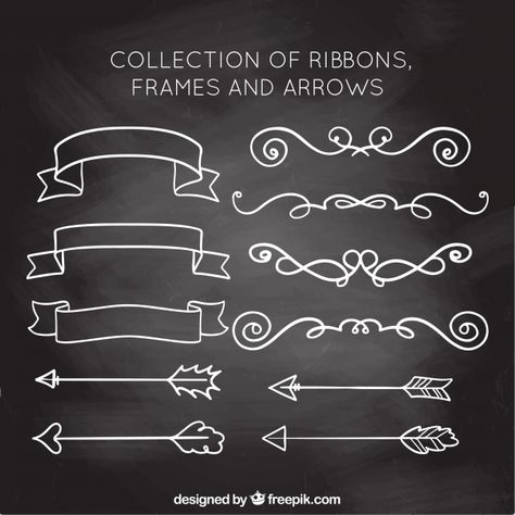 Ribbons, frames and arrows collection in chalkboard style Free Vector Blackboard Lettering, Blackboard Wall, Cute Pizza, Background Sticker, Chalk Wall, Chalkboard Lettering, Pretty Fonts, Sailor Knots, Chalkboard Designs