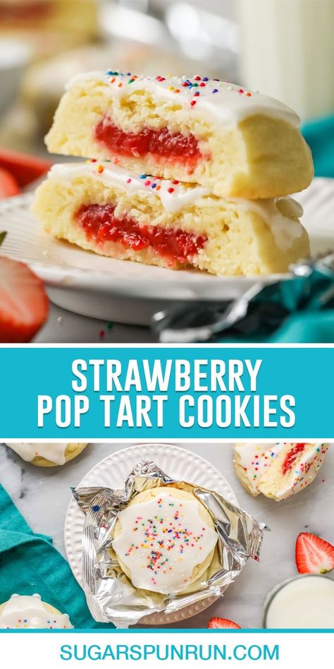 Strawberry Pop Tart Cookies - Sugar Spun Run Pop Tart Cookies, Tart Cookies, Sugar Spun Run, Crumble Cookie Recipe, Strawberry Pop, Strawberry Sugar Cookies, Strawberry Pop Tart, Sugar Cookie Recipe Easy, Homemade Strawberry Jam