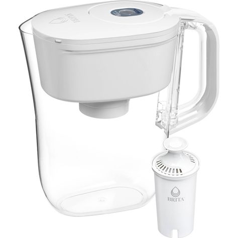 Drink cleaner*, great tasting tap water with this Brita 6-cup Denali water pitcher, made without BPA, and the included Brita Standard filter. Brita Standard filters improve the taste and odor of chlorine to deliver great tasting water, and are certified to reduce copper, cadmium, and mercury impurities*. The Brita Denali water pitchers flip lid makes refilling a breeze, while the SmartLight indicator lets you know when its time to change the filter. Standard Filters should be changed every 40 ga Brita Pitcher, Brita Water Filter, Brita Filter, Water Filter Pitcher, Soda Makers, Reusable Water Bottles, Water Pitcher, Tap Water, Water Pitchers