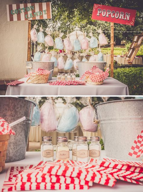 We're loving this gorgeous cotton candy and dessert bar at this fun carnival wedding! Wedding Backdrop Reception, Carnival Wedding Theme, Vintage Carnival Party, Vintage Carnival Wedding, Diy Carnival, Circus Carnival Party, Circus Wedding, Circus Theme Party, Wedding Reception Fun