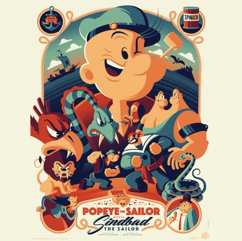 Tom Whalen, Sinbad The Sailor, Popeye The Sailor Man, Olive Oyl, Disney Fanart, Disney Posters, Drawing Faces, Cartoon Posters, Poster Drawing