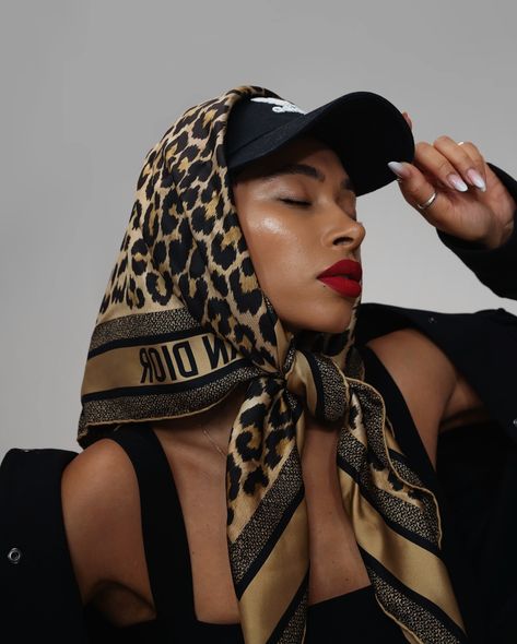 Thought shorter hair would make me wear hats and scarves more. It hasn’t, but I might start now Dior Scarf, Hats And Scarves, Hair Scarf Styles, Shorter Hair, Glam Photoshoot, Scarf Outfit, Black Femininity, Looks Street Style, Scarf Hat