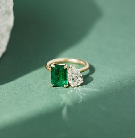 Emerald Cut Emerald and Pear Diamond Toi Et Moi Engagement Ring Moi Et Toi Engagement Ring Emerald, Toi Et Moi Emerald And Diamond, Toi Et Moi Ring Emerald And Diamond, Toi Et Moi Engagement Rings Emerald, Emerald Toi Et Moi Ring, Toi Et Moi Ring Emerald, Emerald Ring Design, Wedding Ring Emerald, Engagement Ring For Men