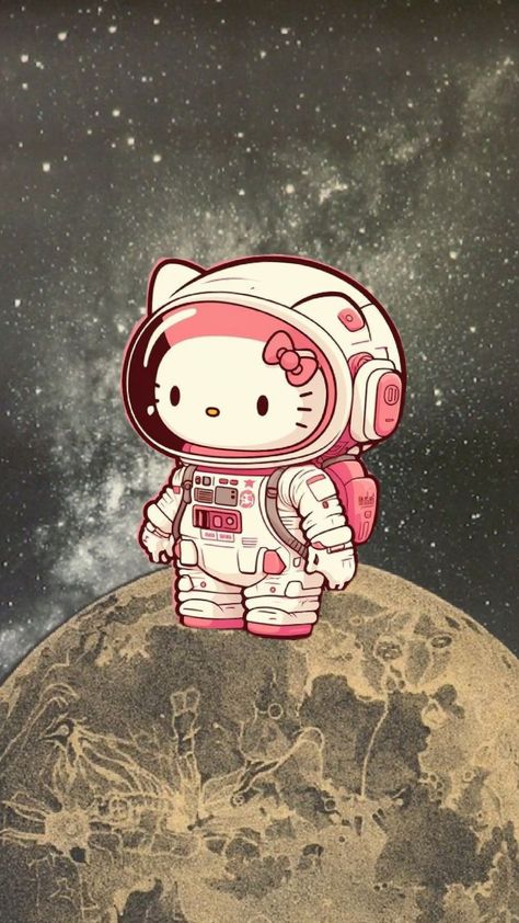 #hellokitty #moon #space Pink Astronaut Wallpaper, Hello Kitty Space Wallpaper, Kuromi Art, Silly Animal Pictures, Sanrio Wallpapers, Pink Sanrio, Hello Kitty Imagenes, Hello Kitt, Moon Space