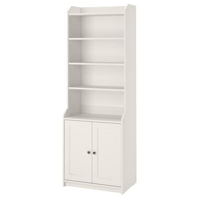 HAUGA Storage combination - white - IKEA Billy Bookcase, Plastic Edging, White Bookcase, Ikea Family, Glass Cabinet Doors, White Stain, 2 Doors, Open Storage, Painted Doors