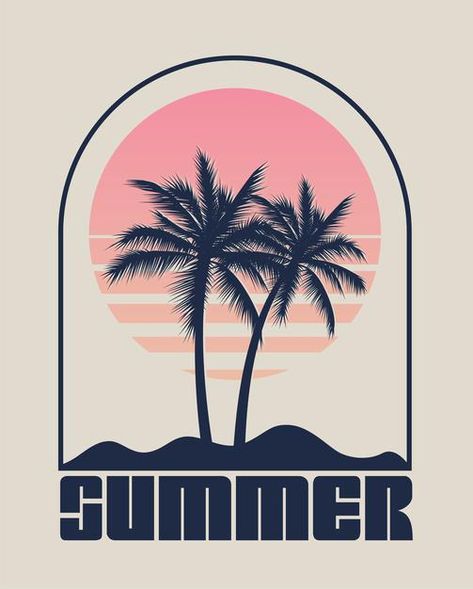 Summer time emblem or logo or label or t... | Premium Vector #Freepik #vector #poster #label #tree #beach Summer Logo Design Ideas, Summer Logo Design, Beach Graphic Design, Summer Graphic Design, Beach Digital Art, Summer Illustrations, Summer Graphics, Trees Silhouette, Summer Vector