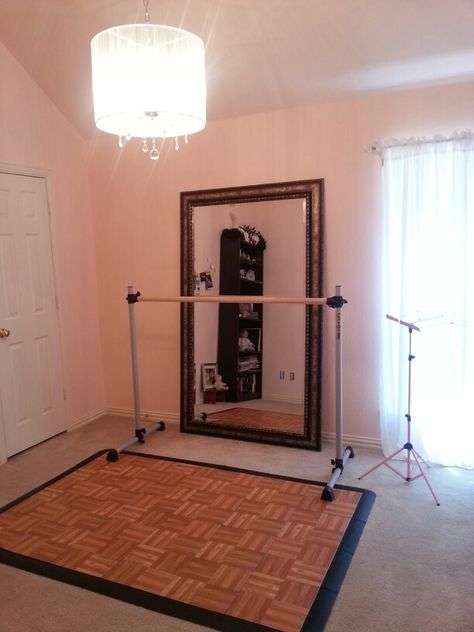 Ballet room on a budget Home Ballet Studio, Ballet Bedroom, Dance Bedroom, Gym Room Ideas, Ballet Room, Dance Studio Design, Home Dance Studio, Home Gym Inspiration, Room On A Budget