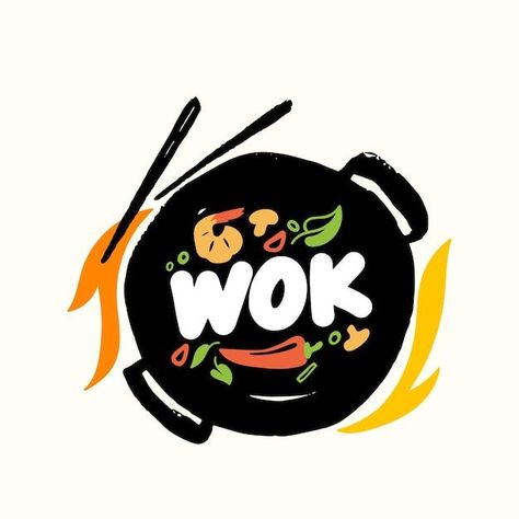 Premium Vector | Banner or emblem wok and cho Wok Logo Design, Wok Illustration, Meat Typography, Chinese Food Design, Chinese Restaurant Logo, Food Logos, China House, Food Logo Design Inspiration, Asian Meals