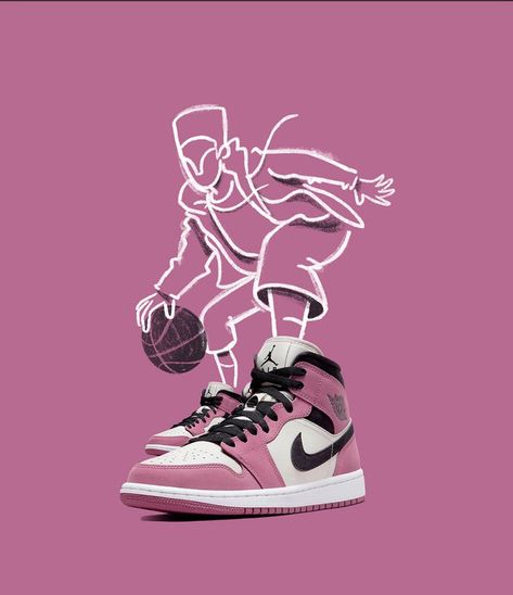 Nike shoe illustration on pink with white lines Nike Poster, تصميم الطاولة, Jordan Shoe, Shoe Advertising, Shoes Fashion Photography, Shoe Poster, Sneaker Posters, Shoes Ads, Chibi Art