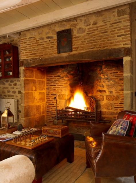 Best Fireplace Ever | Content in a Cottage French Cottage Home, Parrilla Interior, Cottage Fireplace, Inglenook Fireplace, Popular Food, Farmhouse Fireplace, Open Fire, Cottage Interiors, French Cottage