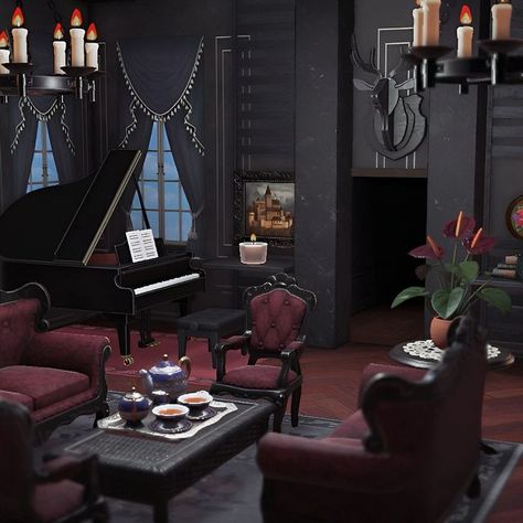 Michelle 👑 Animal Crossing Creator on Instagram: "{The Formal Living Room}

Another interior from Cressida’s castle. 

#acnhinteriordesign #acnhinterior #acnhlivingroom #acnhelegantcore #acnhmedieval 

Animal crossing ACNH interior living room medieval castle build new horizons nintendo mom gamer explore cozy" Gothic House Animal Crossing, Acnh Streamer Room, Goth House Animal Crossing, Goth Room Animal Crossing, Acnh House Interior Spooky, Acnh Gothic Room Ideas, Sims 4 Gothic Interior, Sims 4 Pet Room Ideas, Acnh Goth House Interior